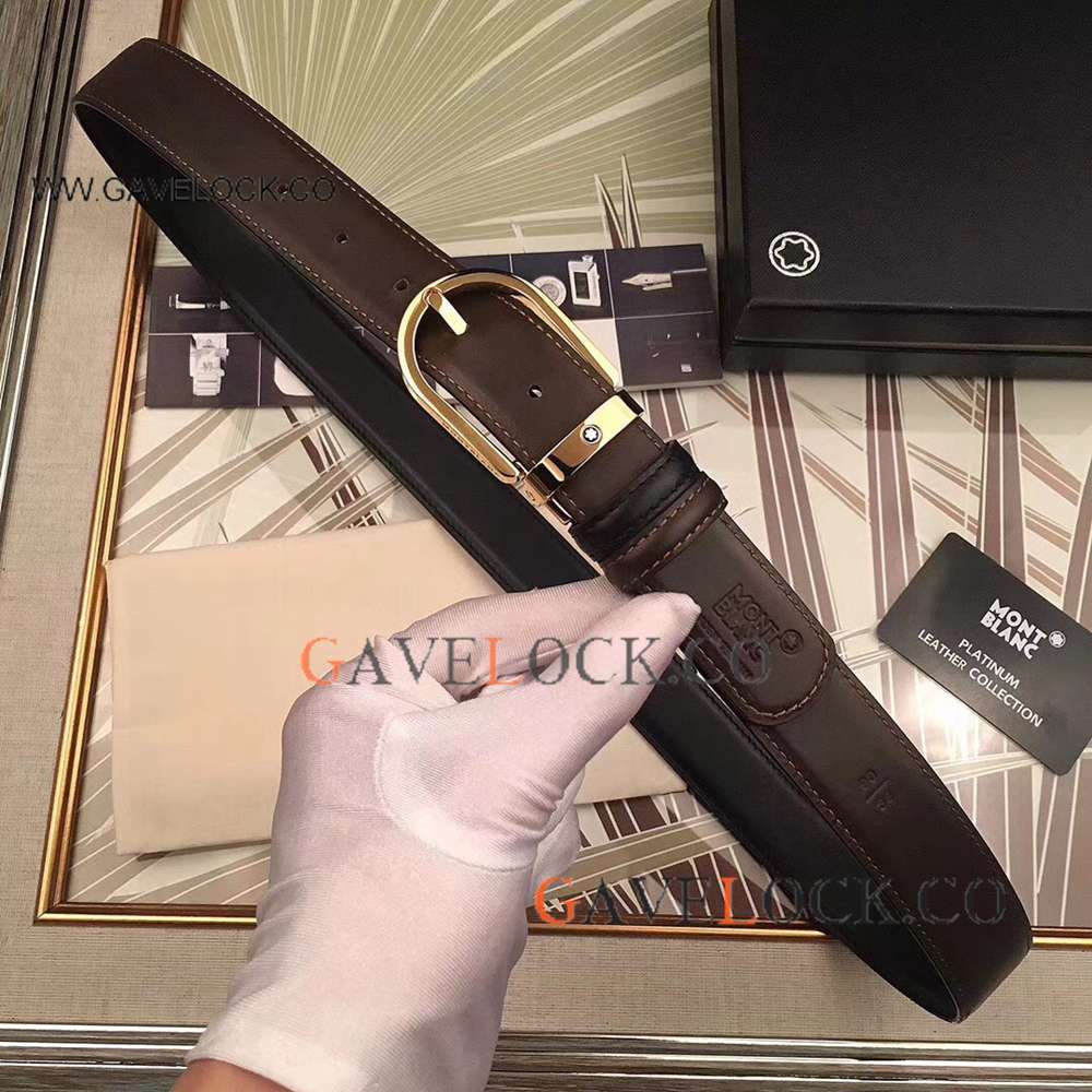 Mont Blanc Brown Belt & Gold buckle - Montblanc Horseshoe Belt
